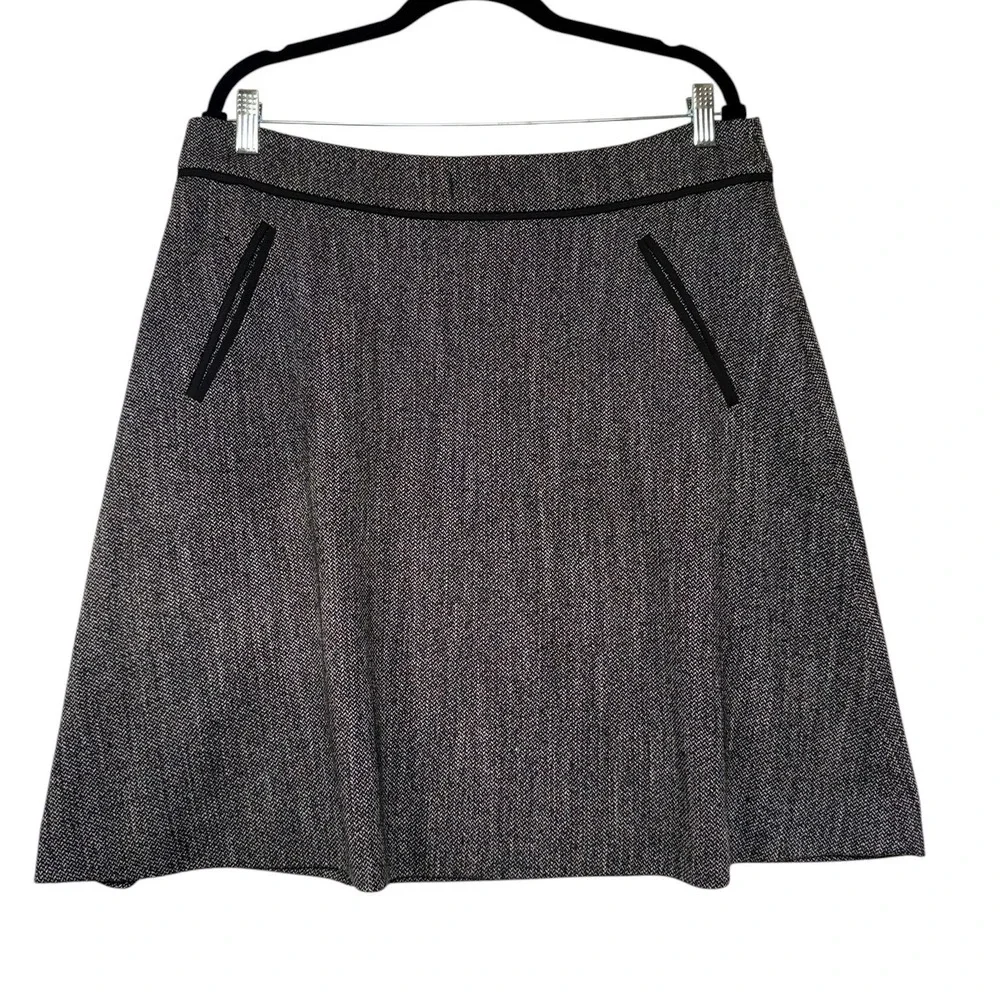 Ann Taylor Loft Womens 14 Herringbone A-Line Skirt Black White Office Career